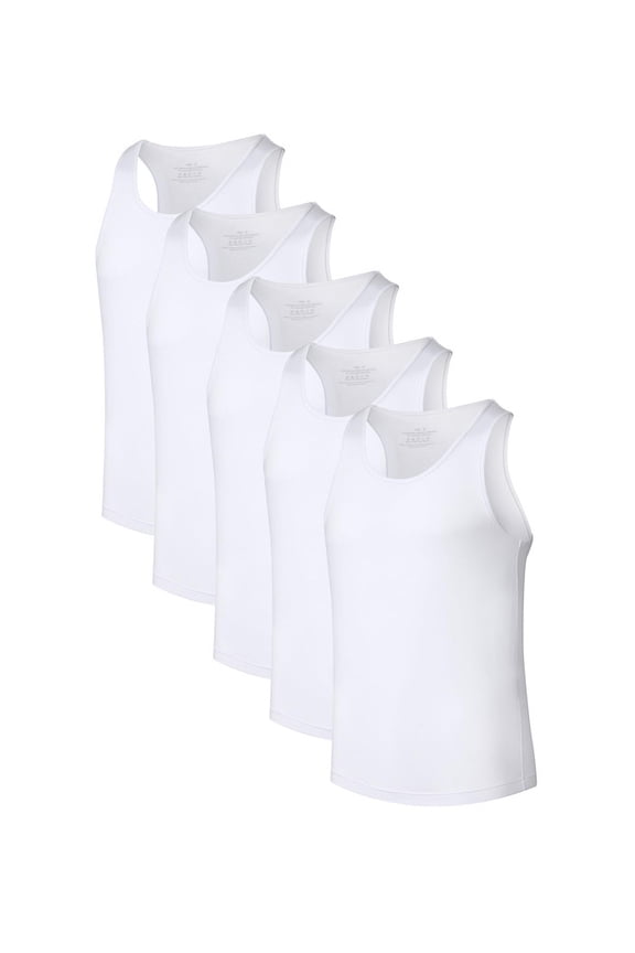 Mens Tank Top Undershirt Bamboo Rayon White Tank Top Men Crew Neck A-Shirt for Men (5 Pack White, S)
