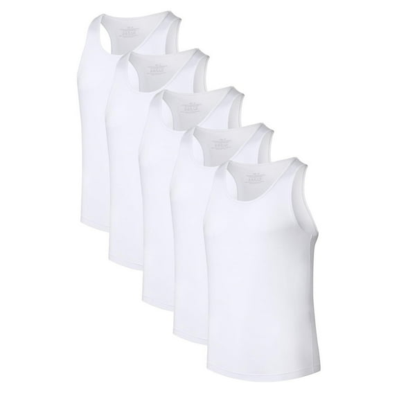 ANLIQI Mens Tank Top Undershirt Bamboo Rayon White Tank Top Men Crew Neck A-Shirt for Men (5 Pack White, XL)