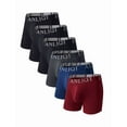 thumbnail image 1 of ANLIQI Mens Underwear Bamboo Rayon Boxer Briefs Breathable Underwear Long Leg Boxer Briefs for Men Pack with Fly Underpants(3Black 1Gray 1Navy 1Red,L), 1 of 6