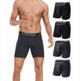 thumbnail image 1 of ANLIQI Mens Underwear Bamboo Rayon Boxer Briefs Breathable Underwear Long Leg Boxer Briefs for Men Pack with Fly Underpants(2Black 2Gray,L), 1 of 6