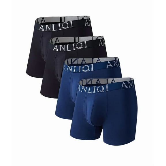 ANLIQI Mens Underwear Bamboo Rayon Boxer Briefs Breathable Underwear Long Leg Boxer Briefs for Men Pack with Fly Underpants(2Black 2Navy,M)