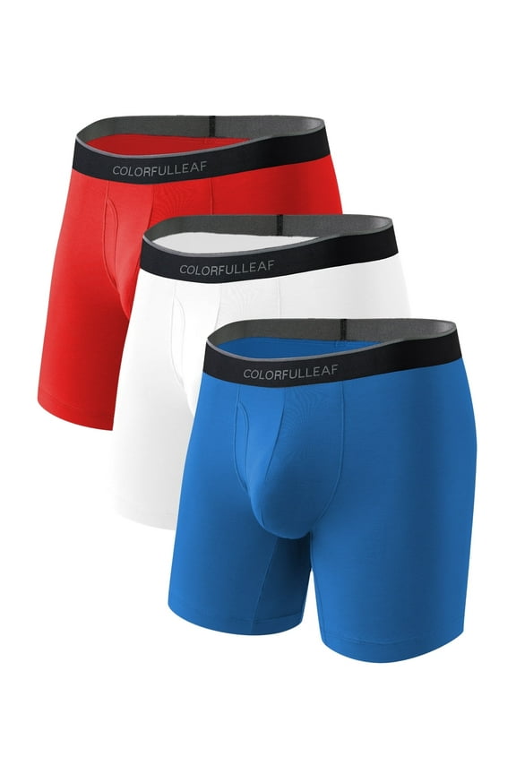 Mens Underwear Soft Bamboo Rayon Boxer Briefs Breathable Open Fly Underwear Multipack(3E,L)