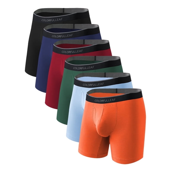 ANLIQI Mens Underwear Soft Bamboo Rayon Boxer Briefs Breathable Open Fly Underwear Multipack(6 B,L)