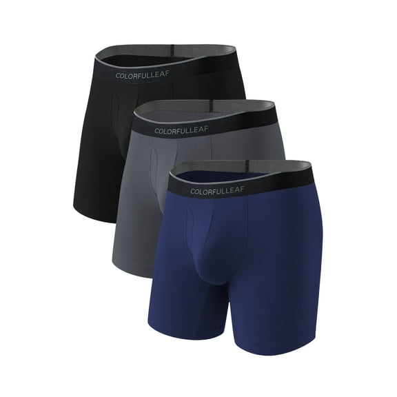 ANLIQI Mens Underwear Soft Bamboo Rayon Boxer Briefs Breathable Open Fly Underwear Multipack(Black&Navy Blue&Dark Grey,L)