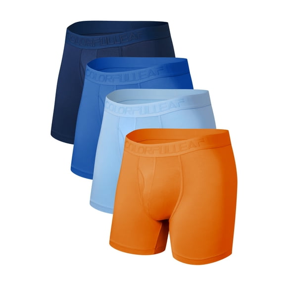 ANLIQI Mens Underwear Soft Breathable Bamboo Rayon Boxer Briefs Open Fly Stretch Underwear 4 Pack(4D,L)