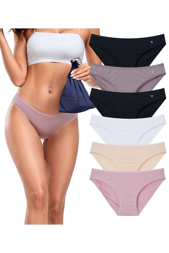 Modal Underwear Women Supersoft Bikini Panties for Women Pack Hi Cut Hipster Breathable Comfy Stretchy Ladies Undies(6D,L)