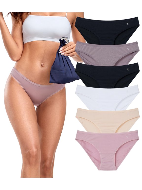 Modal Underwear Women Supersoft Bikini Panties for Women Pack Hi Cut Hipster Breathable Comfy Stretchy Ladies Undies(6D,S)