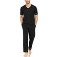 thumbnail image 1 of ANLIQI Soft v-neck Top Short Sleeve & Bottom Pants with Pockets Men's Loungewear Sets Men's 100% Cotton Pajama Set (B_XL_NEW), 1 of 7