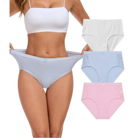 ANLIQI Underwear for Women Cotton Hipster Breathable Panties Ladies Full Coverage Undies 3/6 Pack(3WLP,3XL)