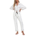 thumbnail image 1 of ANLIQI Women's 100% Cotton Long Sleeve Pajama Sets Button Down Notched Collar Sleepwear Soft Lounge Pjs with Pockets (White,L), 1 of 7