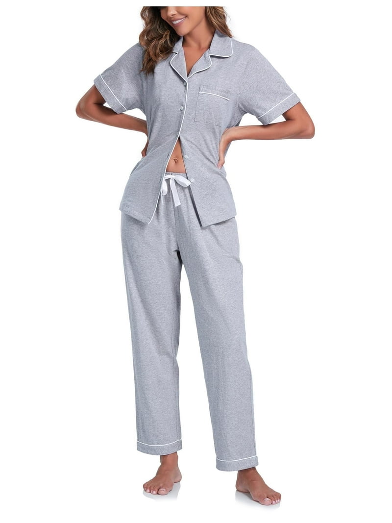 ANLIQI Women's 100% Cotton Pajama Set Button Down Short Sleeve