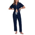 thumbnail image 1 of ANLIQI Women's 100% Cotton Pajama Set Button Down Short Sleeve Shirt and Long Pants Sleepwear Soft ladies Lounge Sets(Navy Blue, M), 1 of 7