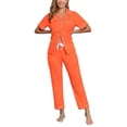 thumbnail image 1 of ANLIQI Women's 100% Cotton Pajama Set Button Down Sleepwear Short Sleeve Shirt and Long Pants Soft ladies Lounge Sets(Coral Orange,2XL), 1 of 6