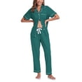 thumbnail image 1 of ANLIQI Women's 100% Cotton Pajama Set Button Down Sleepwear Short Sleeve Shirt and Long Pants Soft ladies Lounge Sets(Green, XL), 1 of 7