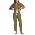 thumbnail image 1 of ANLIQI Women's 100% Cotton Pajama Set Button Down Sleepwear Short Sleeve Shirt and Long Pants Soft ladies Lounge Sets(Olive Green,S), 1 of 7