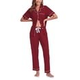 thumbnail image 1 of ANLIQI Women's 100% Cotton Pajama Set Button Down Sleepwear Short Sleeve Shirt and Long Pants Soft ladies Lounge Sets(Wine Red, L), 1 of 7