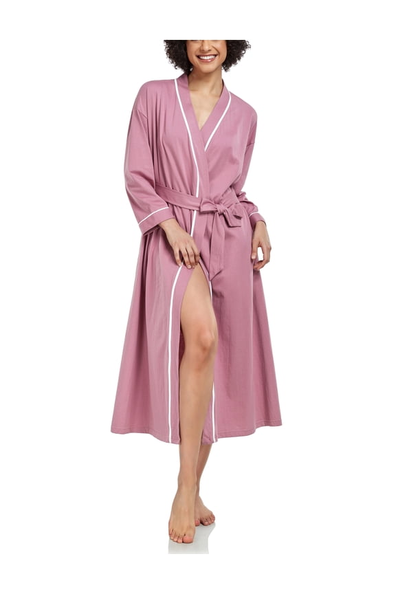 Women's 100% Cotton Robes Lightweight Long Bathrobe Kimono Robe for Women Soft Loungewear with Pockets (Dusty Rose,2X-Large)