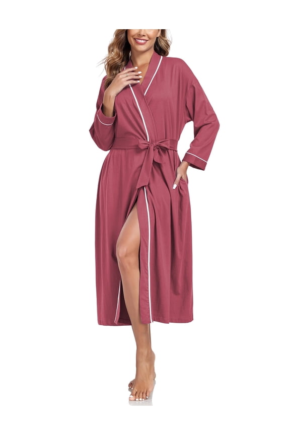 Women's 100% Cotton Robes Lightweight Long Bathrobe Kimono Robe for Women Soft Loungewear with Pockets (Purplish,2X-Large)