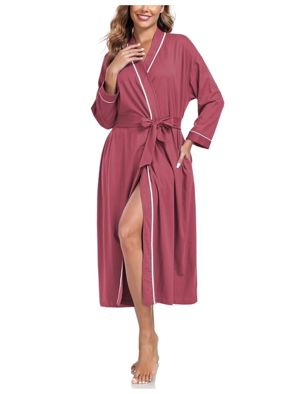 Women's 100% Cotton Robes Lightweight Long Bathrobe Kimono Robe for Women Soft Loungewear with Pockets (Purplish,2X-Large)
