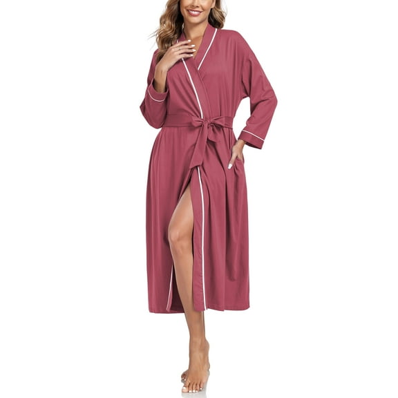 ANLIQI Women's 100% Cotton Robes Lightweight Long Bathrobe Kimono Robe for Women Soft Loungewear with Pockets (Purplish,Small)
