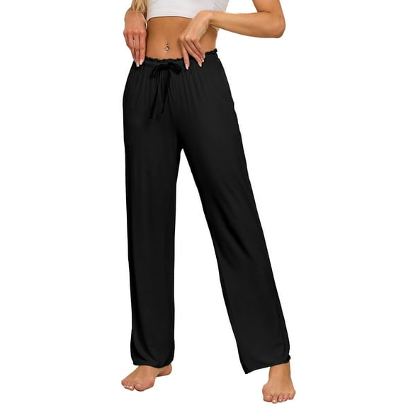 ANLIQI Women's Bamboo Rayon Pajamas Pants Wide Leg Yoga Pants Casual Loose Cozy Sweatpants with Pockets (Black, L)