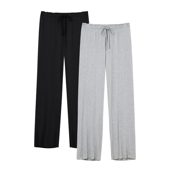 ANLIQI Women's Bamboo Rayon Pajamas Pants Wide Leg Yoga Pants Casual Loose Cozy Sweatpants with Pockets (Black&Light Grey, S)