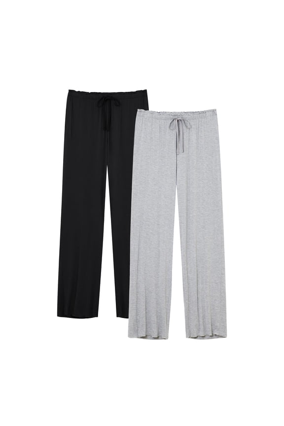 Women's Bamboo Rayon Pajamas Pants Wide Leg Yoga Pants Casual Loose Cozy Sweatpants with Pockets (Black&Light Grey, S)