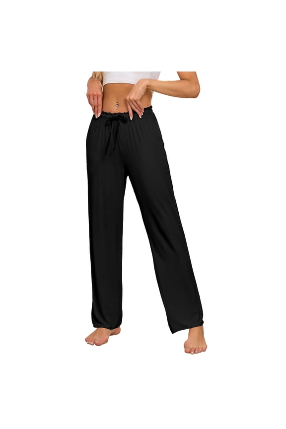 Women's Bamboo Rayon Pajamas Pants Wide Leg Yoga Pants Casual Loose Cozy Sweatpants with Pockets (Black, S)