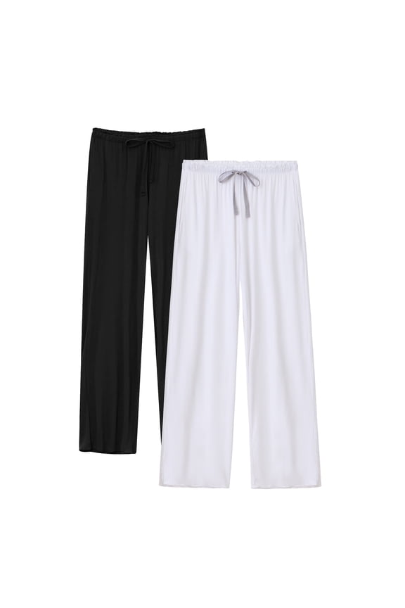 Women's Bamboo Rayon Pajamas Pants Wide Leg Yoga Pants Casual Loose Cozy Sweatpants with Pockets (Black&White, S)
