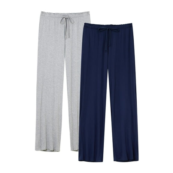 ANLIQI Women's Bamboo Rayon Pajamas Pants Wide Leg Yoga Pants Casual Loose Cozy Sweatpants with Pockets (Navy&Light Grey, XL)