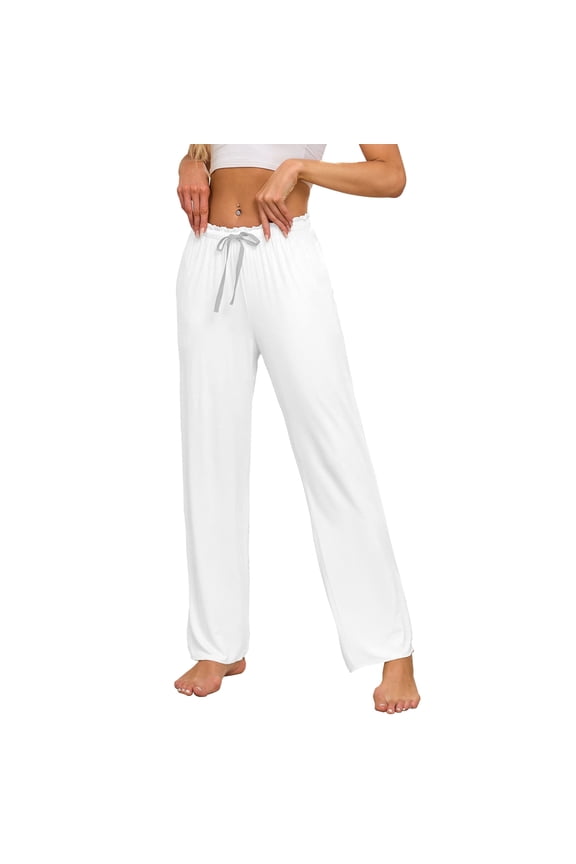 Women's Bamboo Rayon Pajamas Pants Wide Leg Yoga Pants Casual Loose Cozy Sweatpants with Pockets (White, M)