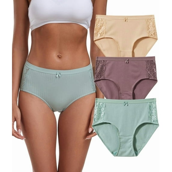 ANLIQI Underwear for Women Cotton Hipster Breathable Panties Ladies Full Coverage Undies 3/6 Pack(3KLF,L)