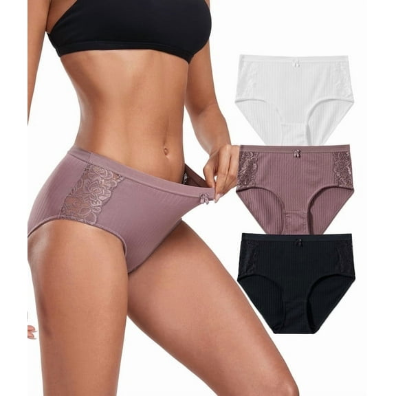 ANLIQI Underwear for Women Cotton Hipster Breathable Panties Ladies Full Coverage Undies 3/6 Pack(3BWC,L)