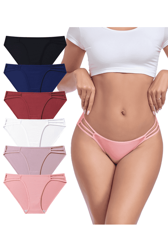Women's Modal String Bikini 6-Pack Sexy Low Rise & High-Cut Panties(6A,2XL)