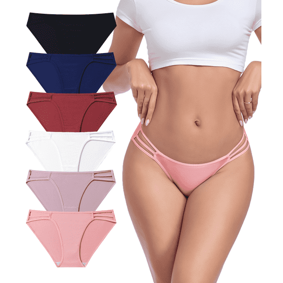 ANLIQI Women's Modal String Bikini 6-Pack Sexy Low Rise & High-Cut Panties(6A,L)