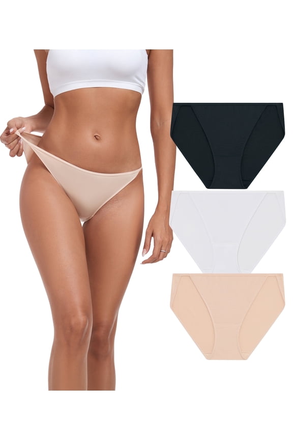 Modal String Bikini Underwear for Women, Sexy Low Waisted Bikini Panties Stretch Briefs 3/6 Pack(3BWF,XL)