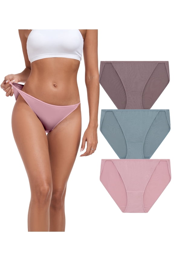 Modal String Bikini Underwear for Women, Sexy Low Waisted Bikini Panties Stretch Briefs 3/6 Pack(3C,S)