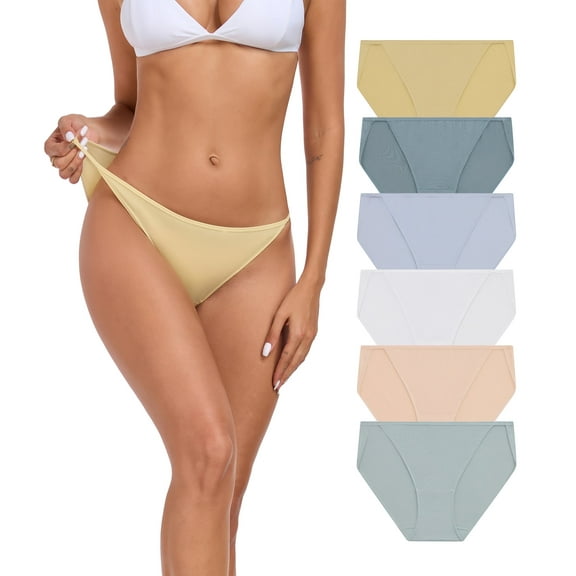 ANLIQI Modal String Bikini Underwear for Women, Sexy Low Waisted Bikini Panties Stretch Briefs 3/6 Pack(6A,L)