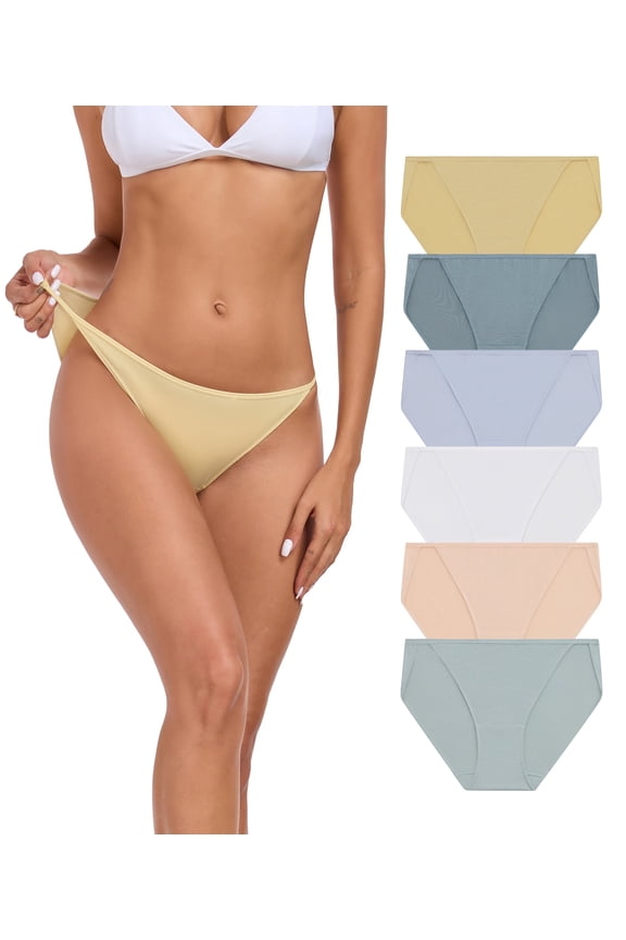 Modal String Bikini Underwear for Women, Sexy Low Waisted Bikini Panties Stretch Briefs 3/6 Pack(6A,L)