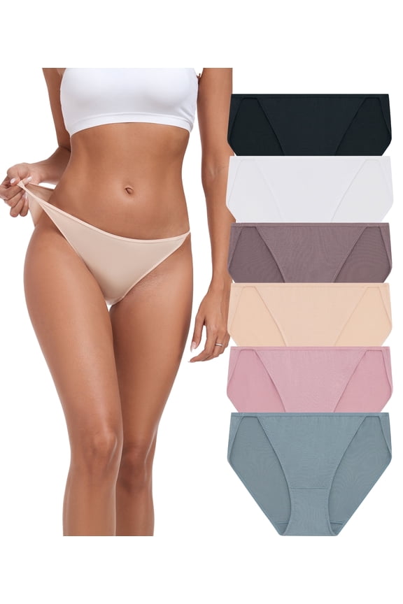 Modal String Bikini Underwear for Women, Sexy Low Waisted Bikini Panties Stretch Briefs 3/6 Pack(6C,M)