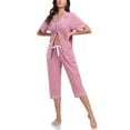 thumbnail image 1 of ANLIQI Women's Pajama Sets 100% Cotton Summer Short Sleeve Capri Pajamas for Women Set Button Down Pjs Soft Sleepwear(Dust Rose,M), 1 of 7