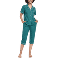 thumbnail image 1 of ANLIQI Women's Pajama Sets 100% Cotton Summer Short Sleeve Capri Pajamas for Women Set Button Down Pjs Soft Sleepwear(Green,2XL), 1 of 6