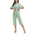 thumbnail image 1 of ANLIQI Women's Pajama Sets 100% Cotton Summer Short Sleeve Capri Pajamas for Women Set Button Down Pjs Soft Sleepwear(Sage Green,XL), 1 of 2