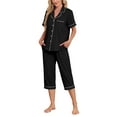 thumbnail image 1 of ANLIQI Women's Pajama Sets Modal Short Sleeve Button Down Sleepwear Summer Capri Soft Pajamas Set (Black, Large), 1 of 6