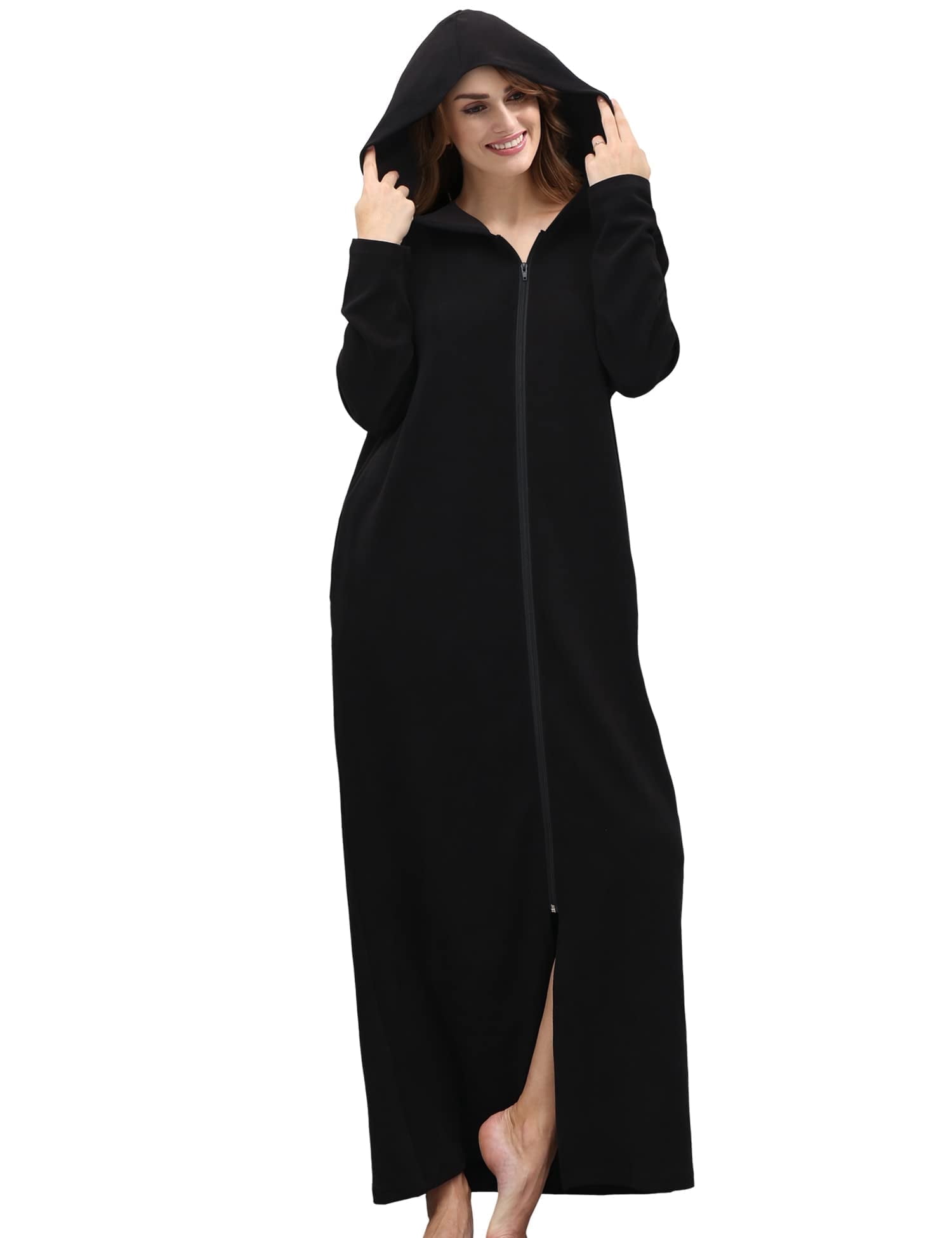 ANLIQI Women's Zip Up Robes Long Sleeve Hooded Fleece Bathrobe Soft ...