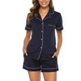 thumbnail image 1 of ANLIQI Womens 100% Cotton Pajamas Short Set Soft Short Sleeve Sleepwear Button Down Summer Pjs Set with Pockets(Navy Blue, Medium), 1 of 7