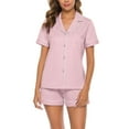 thumbnail image 1 of ANLIQI Womens 100% Cotton Pajamas Short Set Soft Short Sleeve Sleepwear Button Down Summer Pjs Set with Pockets New Pink Small, 1 of 2