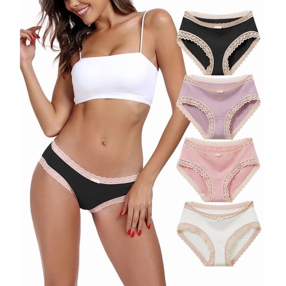ANLIQI Womens Lace Underwear Bamboo Viscose Cotton Lace Hipster Panties Pack Soft&Comfy Cute Undies for Ladies Bikini Panty with Bow(4G,M)