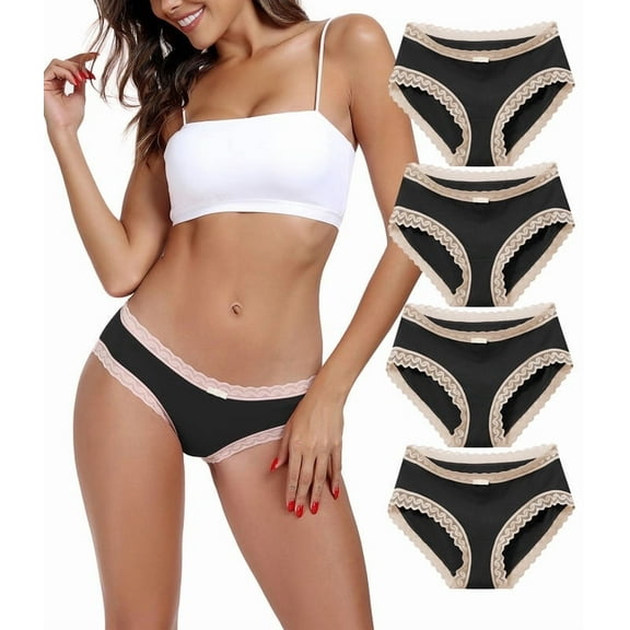 ANLIQI Womens Lace Underwear Bamboo Viscose Cotton Lace Hipster Panties Pack Soft&Comfy Cute Undies for Ladies Bikini Panty with Bow(4H,XL)