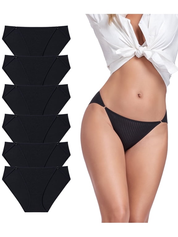 Womens String Bikini Underwear Soft Modal Hipster Panty Sexy High Cut Cheeky Bikini Panties (6B,L)